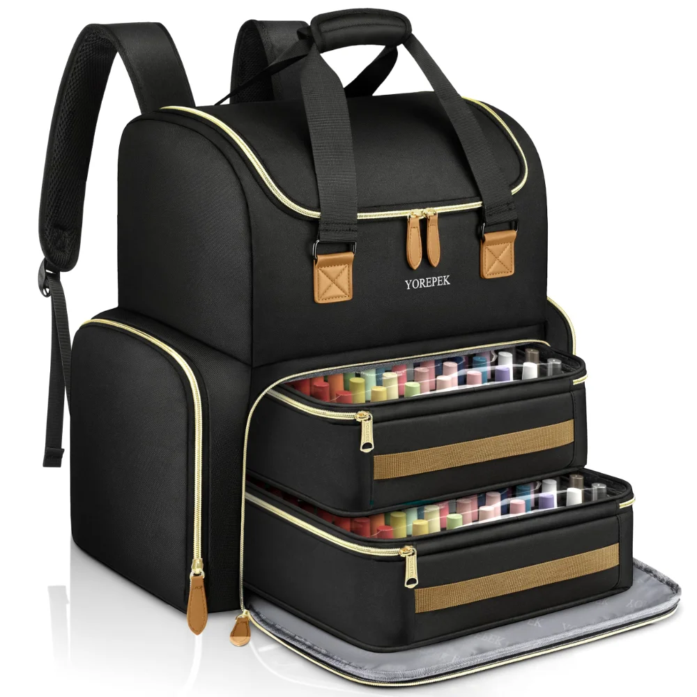 Yorepek Large Nail Polish Organizer Case Backpack, holds 96+ bottles, Black