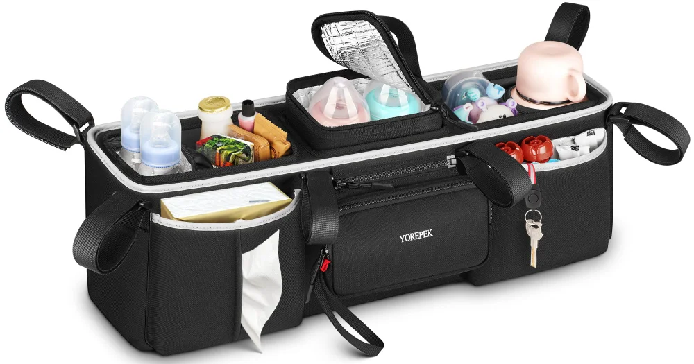 Yorepek Heavy Duty Double Stroller Organizer, Black