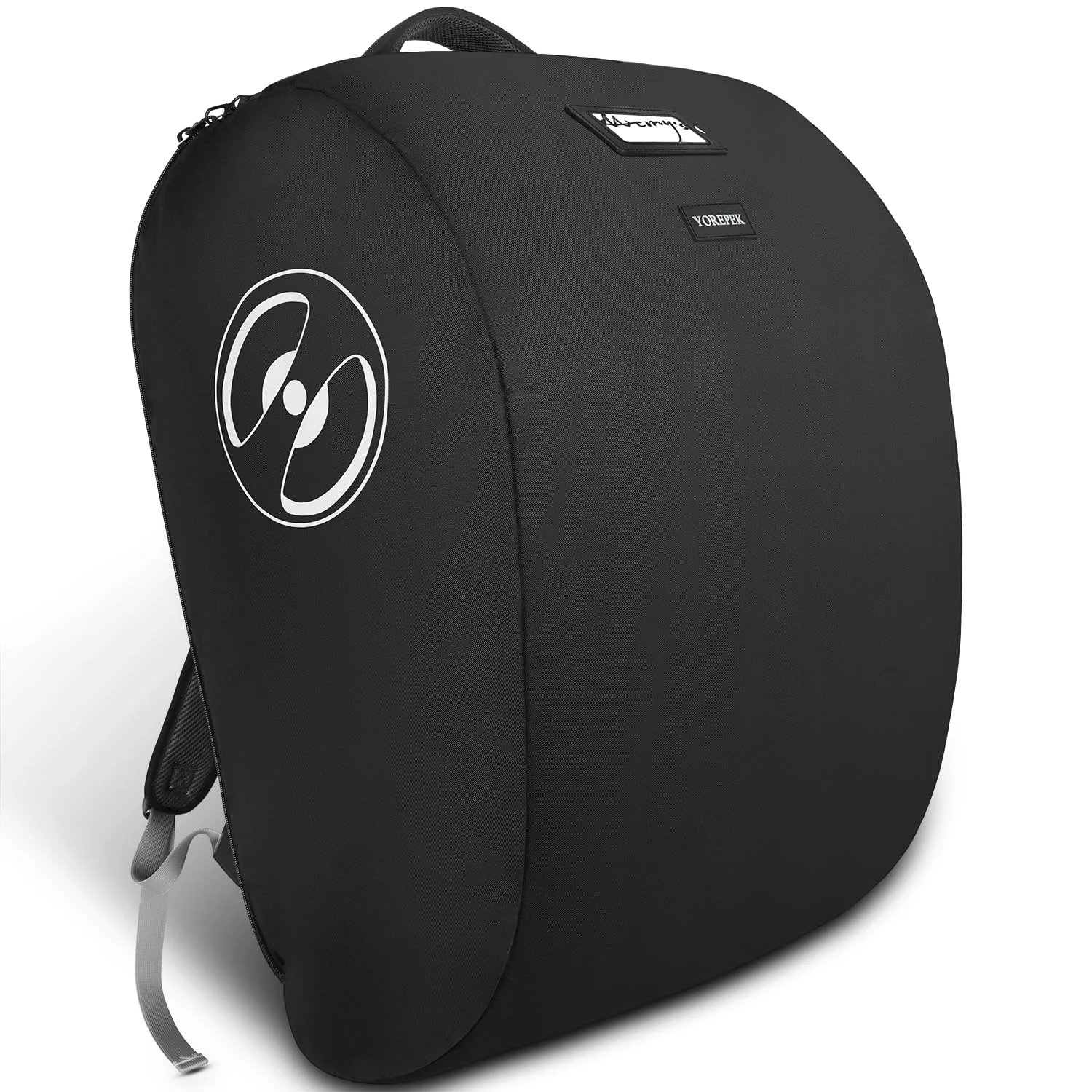 The Doona bag closed, cut for a seat that keeps its wheels and its base attached.