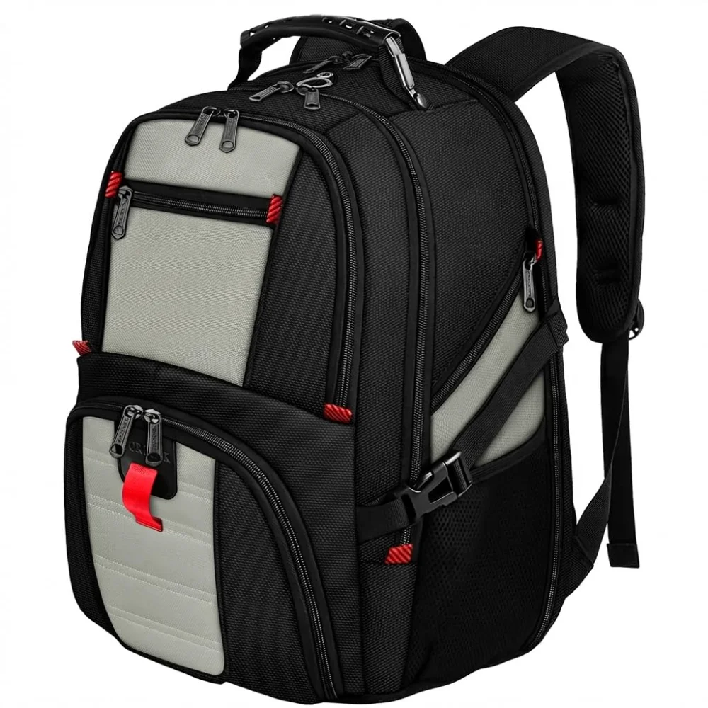 Yorepek Large Laptop Backpack, 10 pockets, Grey
