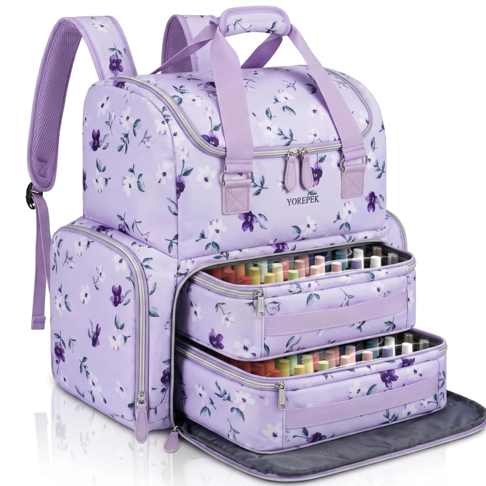 Yorepek Travel Nail Supplies Organizer Backpack, holds 96+ bottles