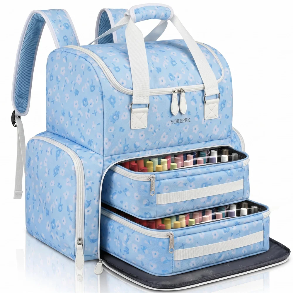 Yorepek Nail Polish Backpack, holds 96+ bottles, Blue