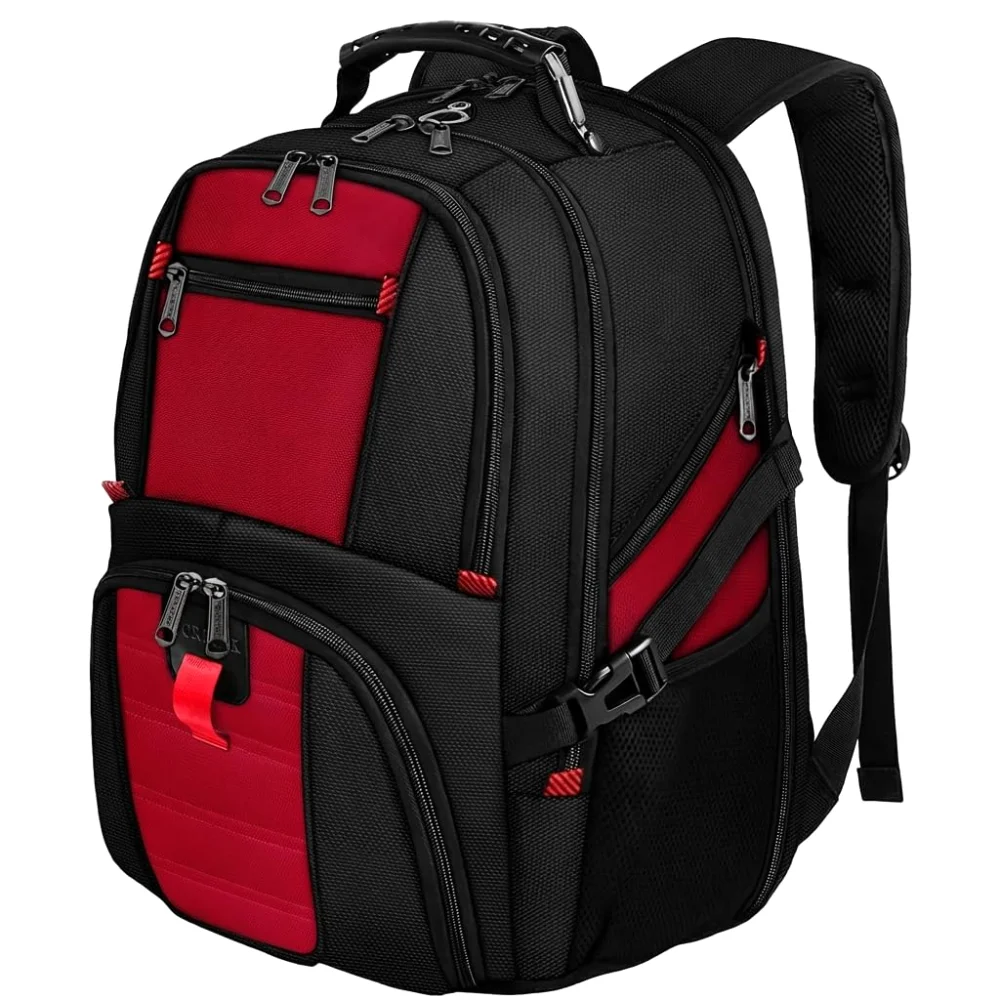 Yorepek Large Laptop Backpack, 10 pockets, Red