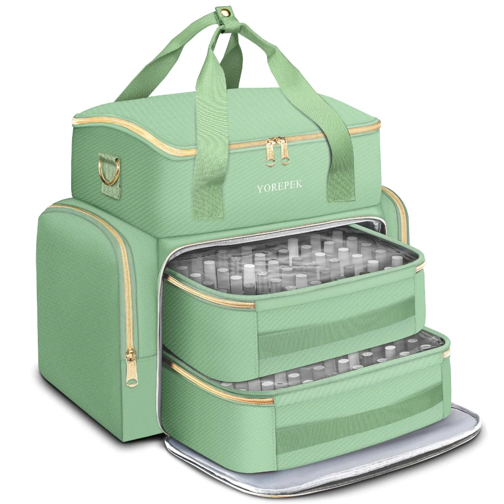 Yorepek XL Nail Polish Organizer Bag, holds 96+ bottles, Sage