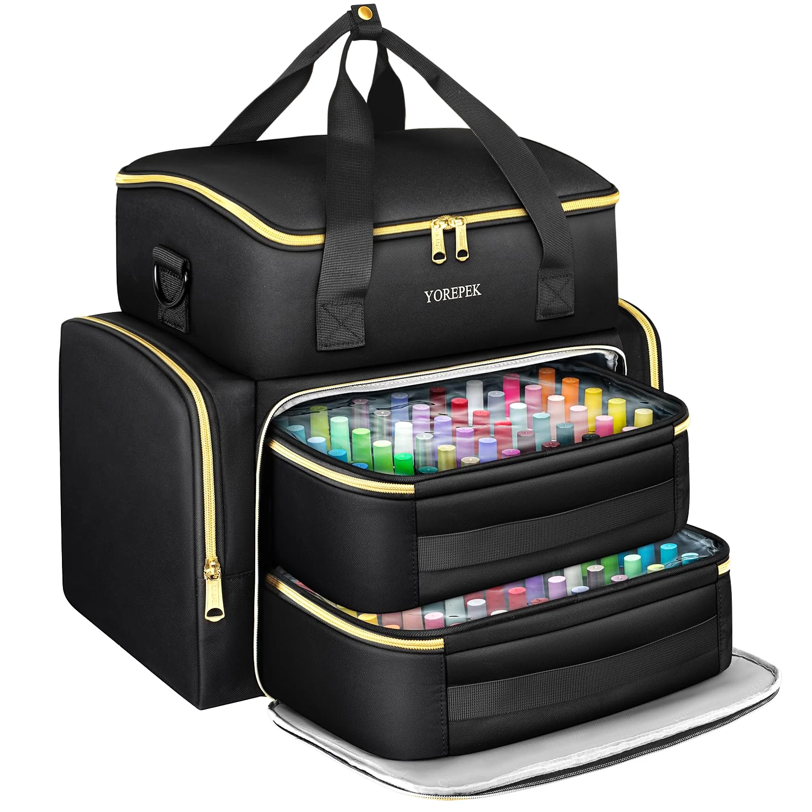 Two drawers open on the nail case: the slots are sized around a standard 15 ml bottle.